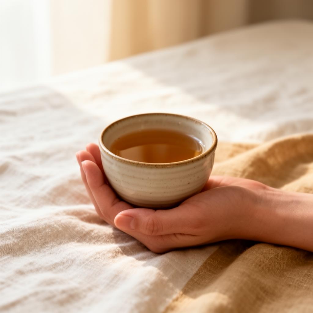 Hands cradling a warm cup of tea